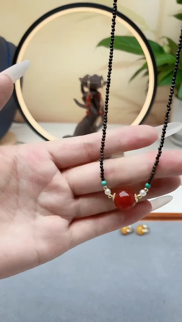 玛瑙/玉髓耳饰银S925镶嵌00项链红