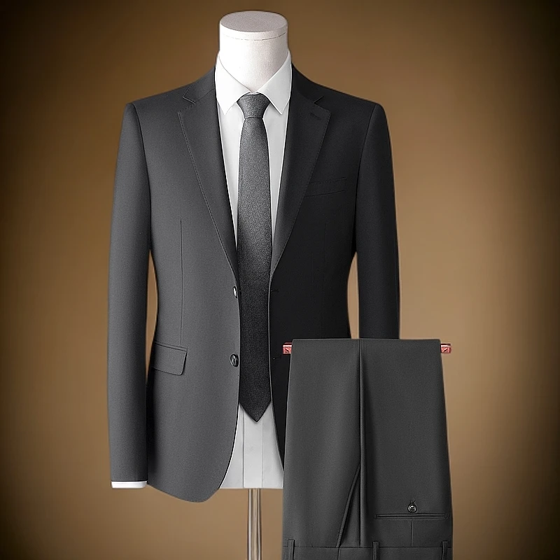 汤米羊毛黑色西服套装男士商务正装新郎结婚礼服修身上班职业西装