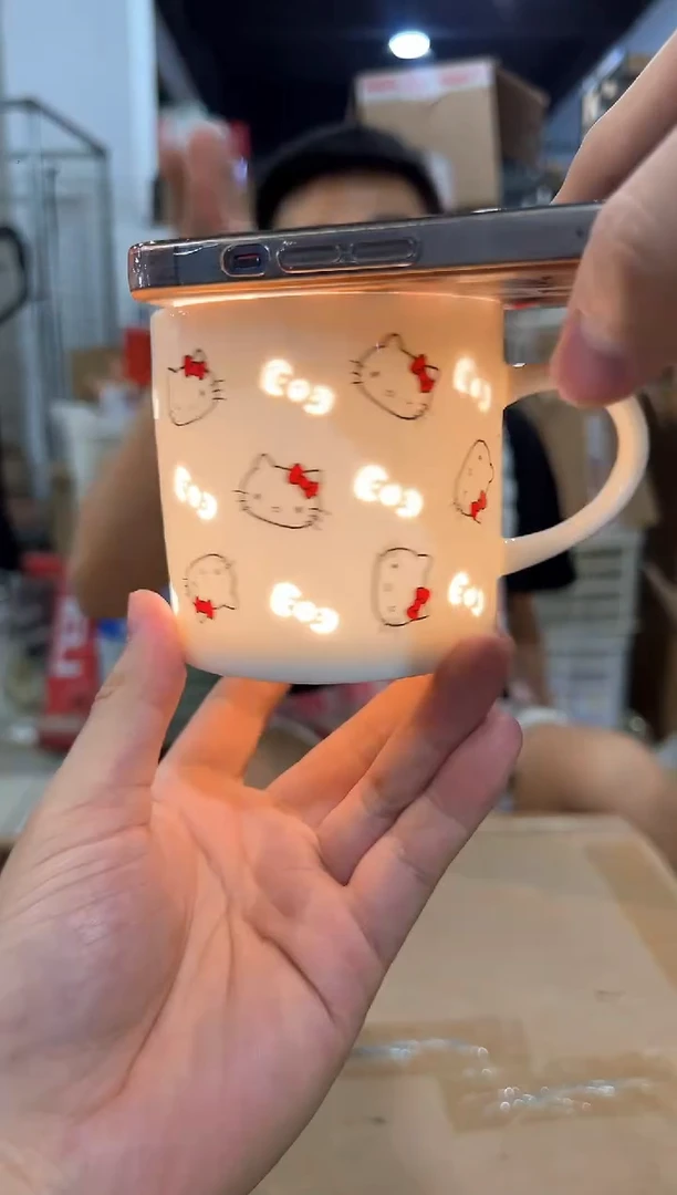 瓷片白色kt猫镂空水杯