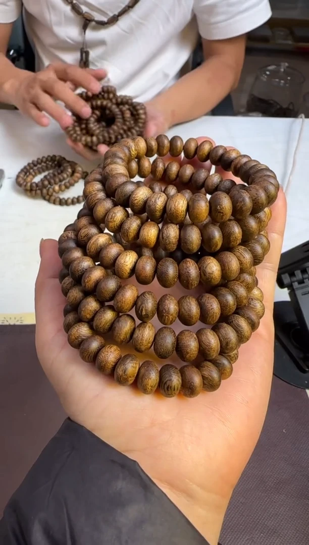 沉香手串99沉海南黎母山绿棋乌身圆叶算盘珠9mm多样性发1