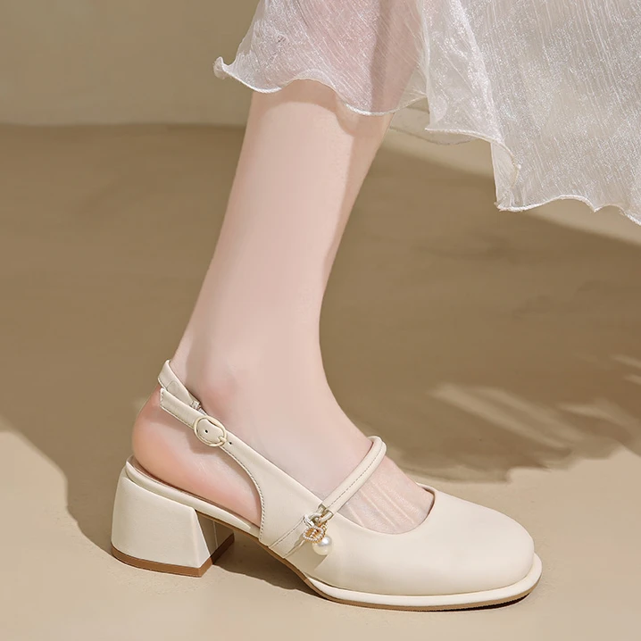 粗跟包头百搭玛丽珍女凉鞋软底不累脚适合春夏季节中跟法式复古