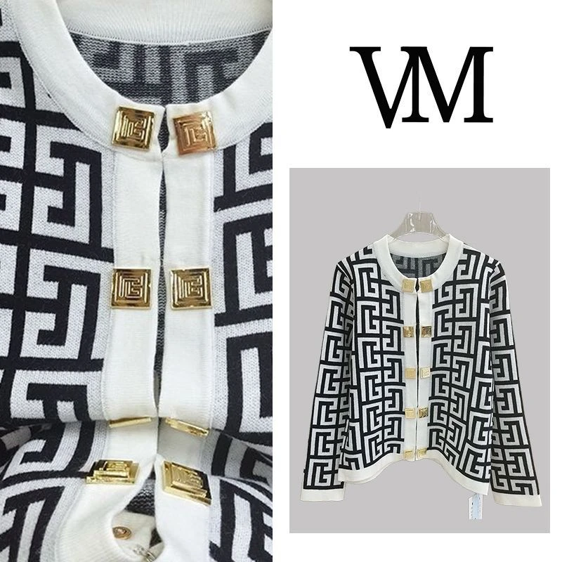 法式轻奢长袖针织开衫女毛衣外套春秋新款时尚气质圆领上衣cx7776