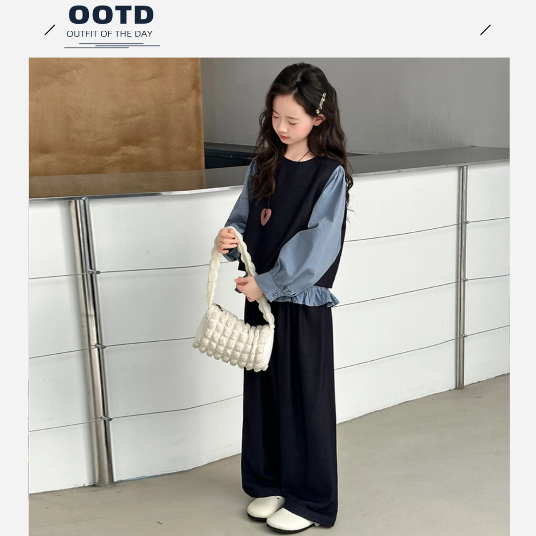 女童韩系马甲套装春秋款2025新款洋气休闲中大童秋装阔腿裤三件套