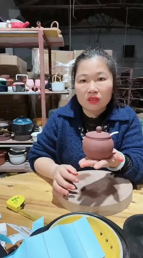 陶瑕疵色差紫砂调料罐送勺