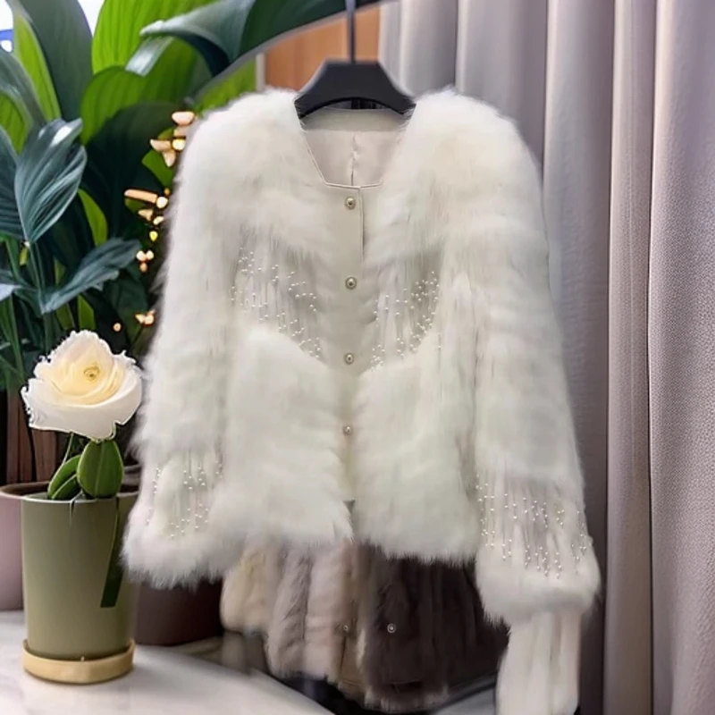 人造皮草 66789新款时尚气质百搭重工流苏仿皮毛外套宽松洋气女款