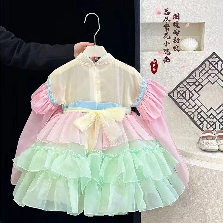 连衣裙女公主风泡泡袖冬季女宝卡通动漫女童甜美夏装裙子短袖