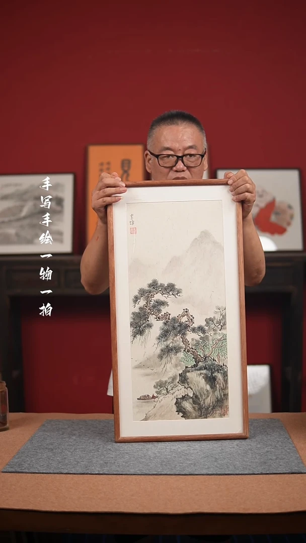 国画手绘-36*69实木框花鸟