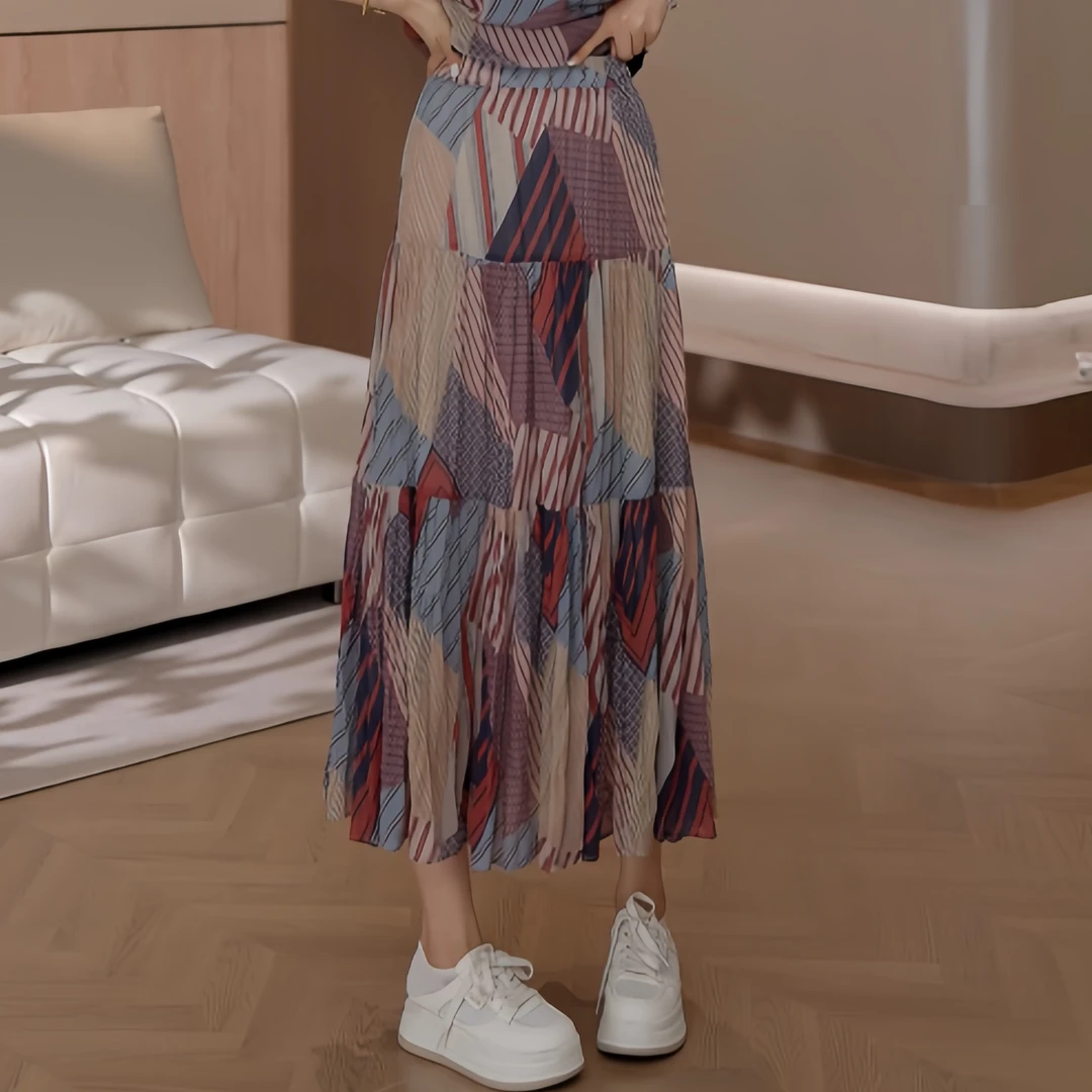 豆豆3 夏季时尚百搭彩花撞色设计款半身裙女DX1295