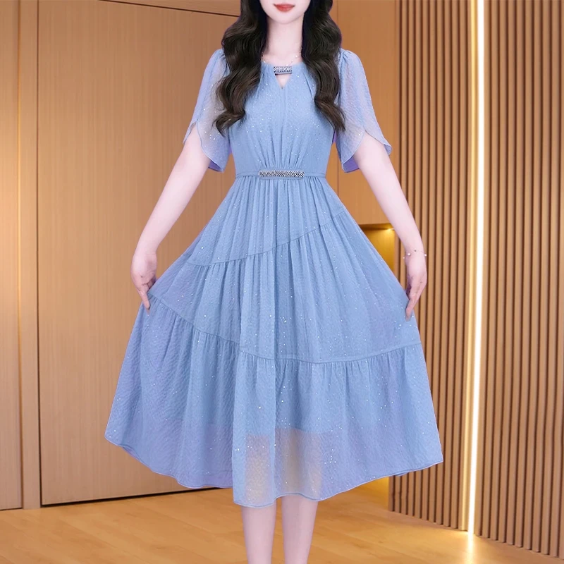 拉夏贝尔轻奢小众高级感女装连衣裙子2025夏季名媛气质奢华小个子