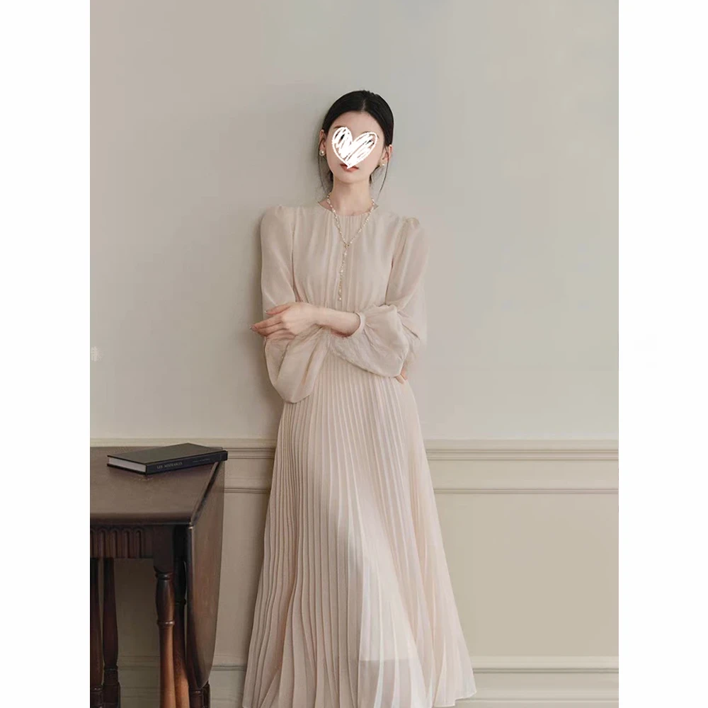 【钢琴曲】法式复古气质时尚温柔风显瘦千金风长袖连衣裙子新款女装