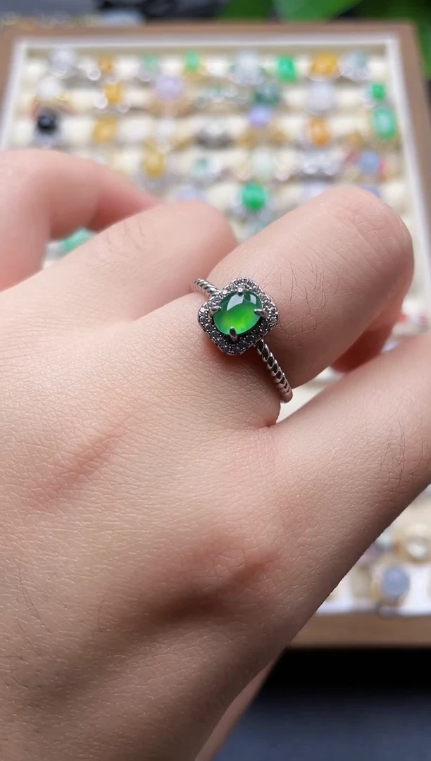 银S925镶嵌戒指翡翠4