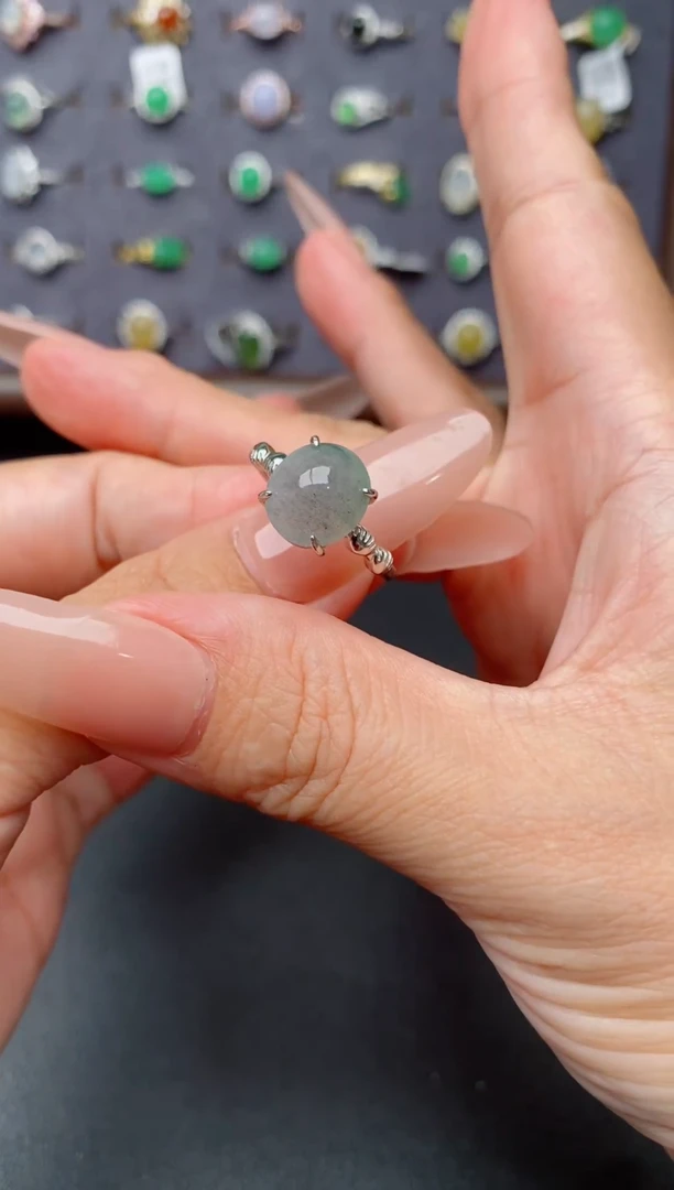 银S925镶嵌戒指翡翠天然翡翠A货111   1-