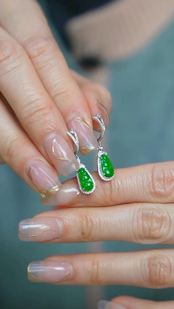 【闪购商品】翡翠耳饰18K金镶嵌76号-耳坠/姿/3