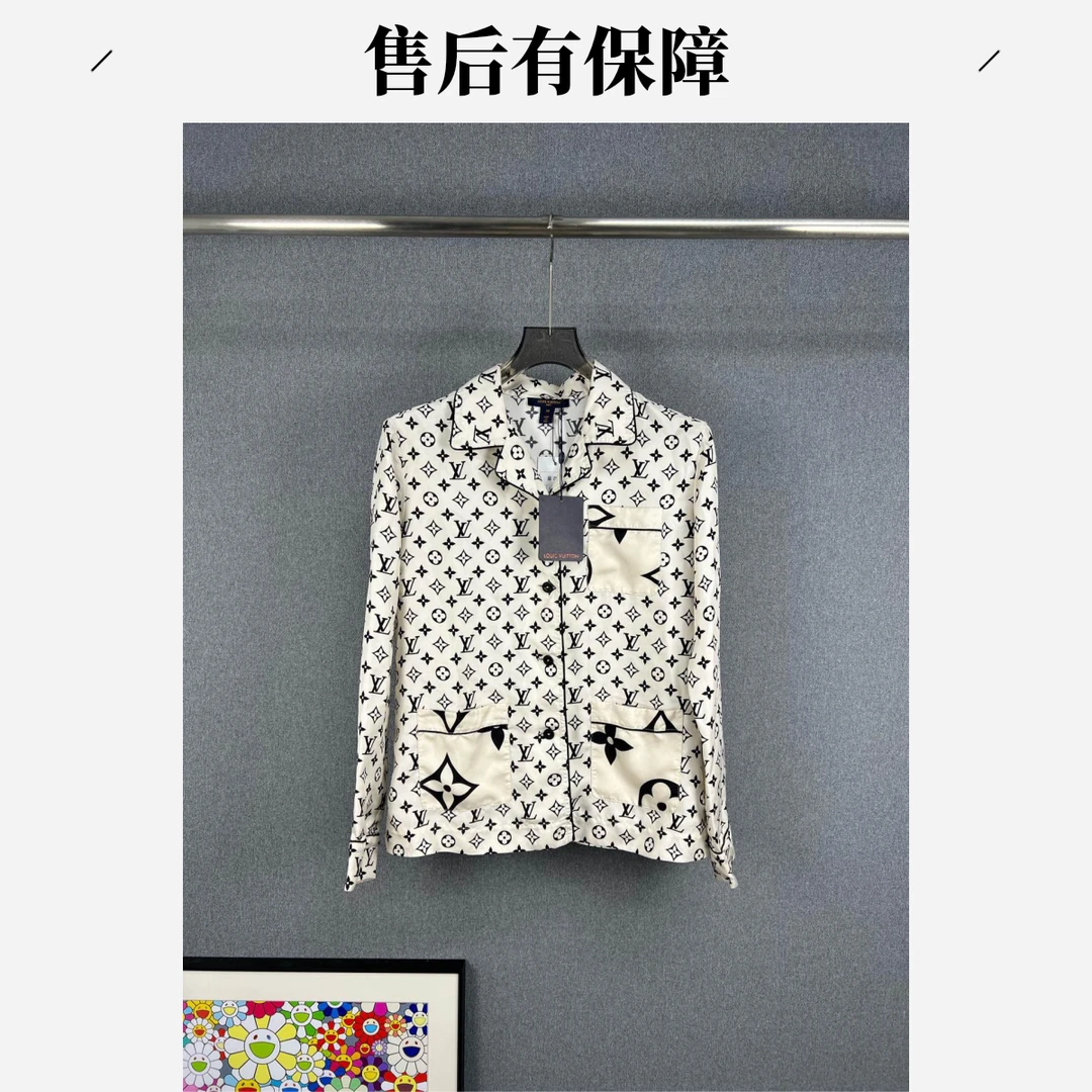 99新 LouisVuitton/路易威登 LV老花满LOGO丝绸衬衫38码12163