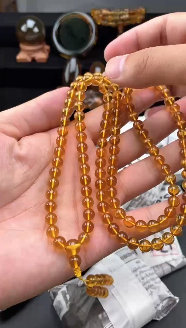 未镶嵌琥珀手链浅金棕108项链