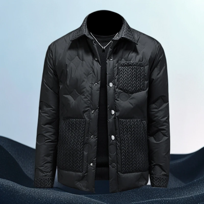 巴赛娜缇时尚休闲男士潮流冬季衬衫领羽绒服男外套轻薄潮牌薄款潮