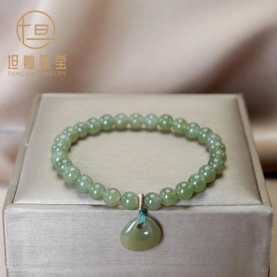 天然单圈和田玉配和田玉小钱袋手串33