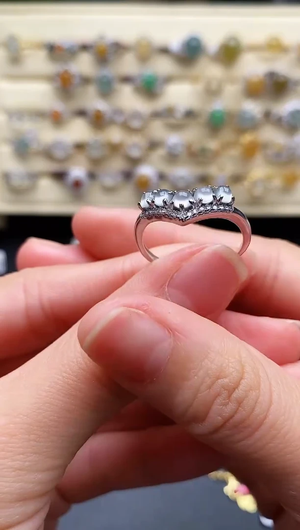 翡翠戒指银S925镶嵌55555555+5