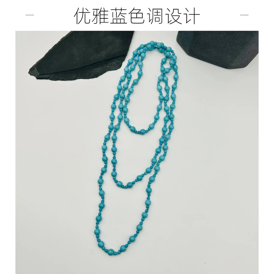 清芙语民族风简约百搭镶嵌手工长链石头长项链长款W077