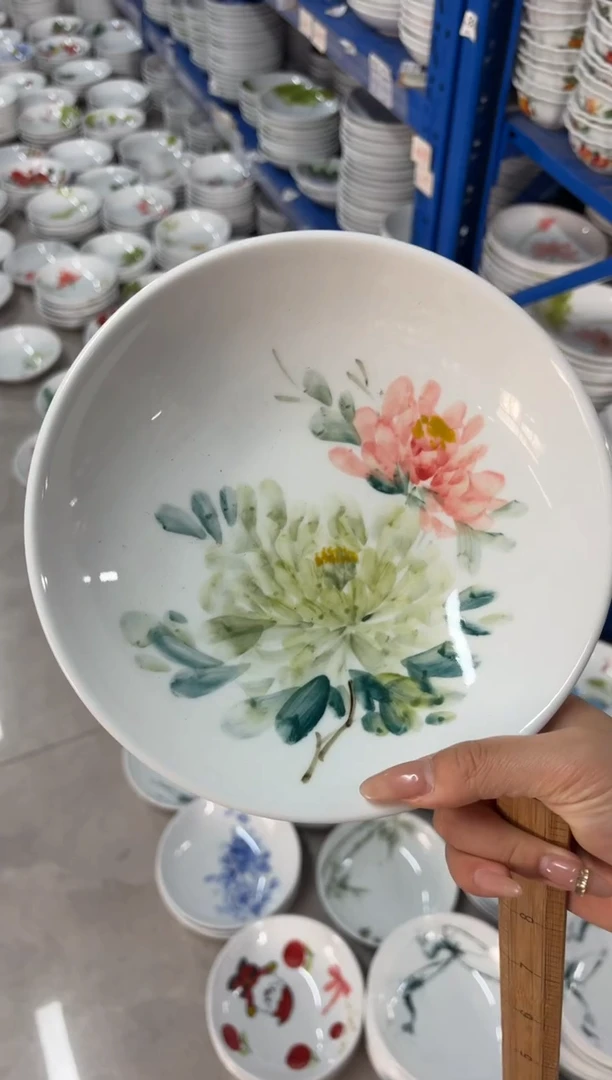 瓷片景德镇高温陶瓷食品级手绘釉中彩-圆深盘