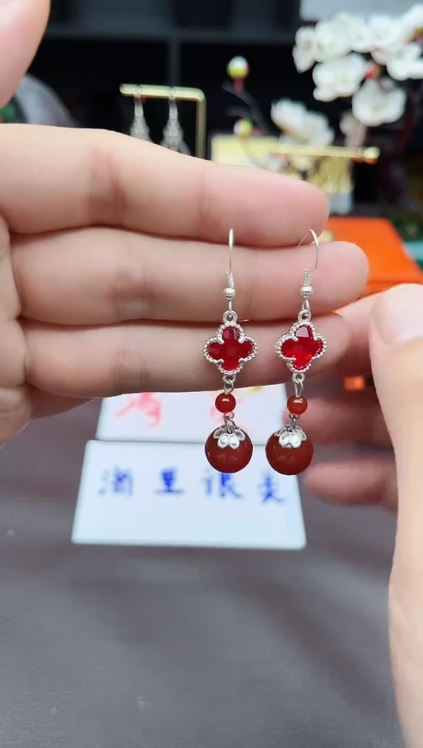 玛瑙/玉髓耳饰银S925镶嵌233000