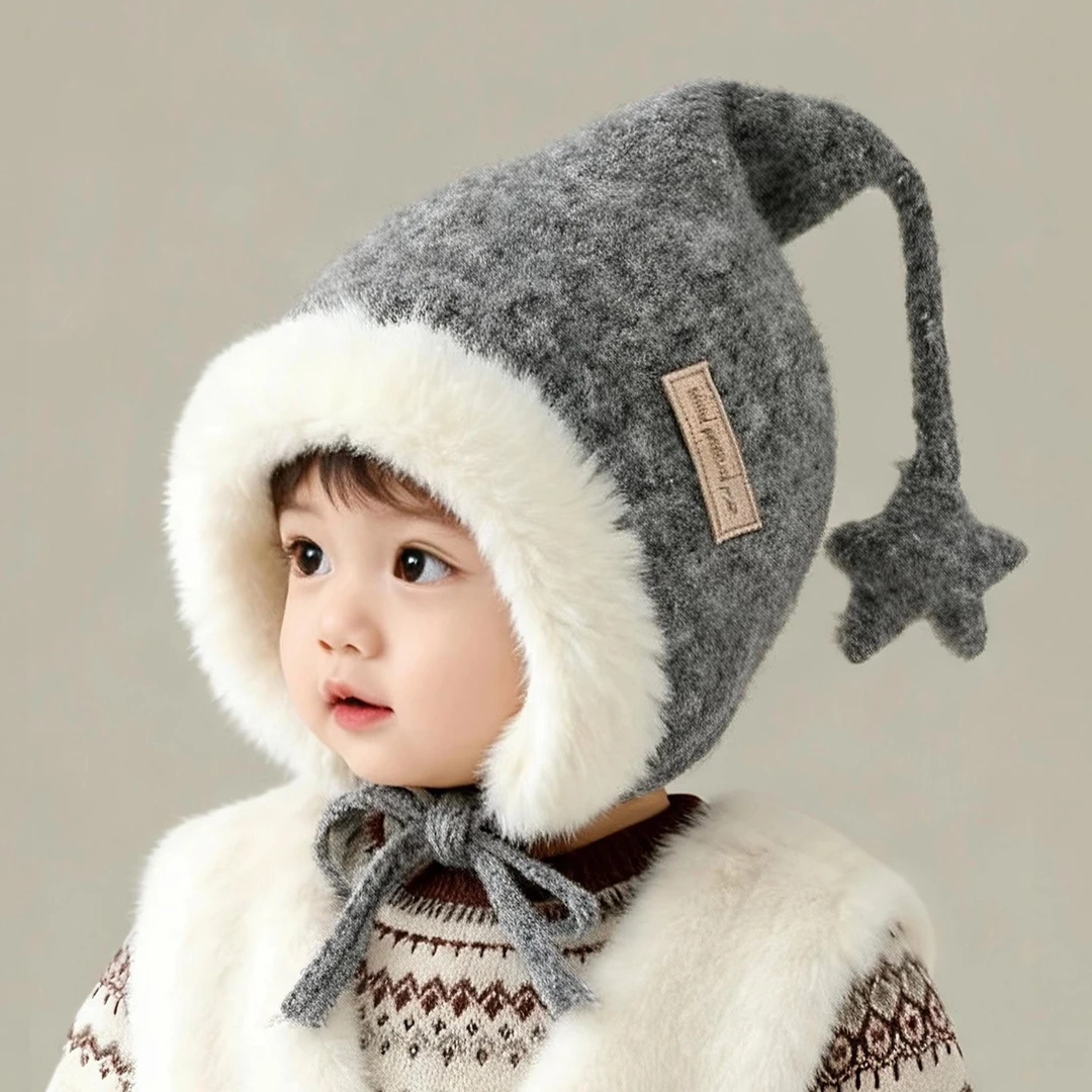 儿童圣诞帽子秋冬季保暖加厚针织护耳毛绒帽男婴女宝宝防风毛线帽