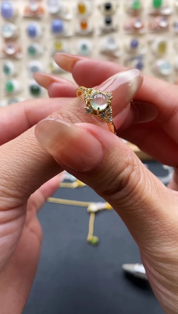 银S925镶嵌戒指翡翠缅甸天然A货翡翠11   7-2