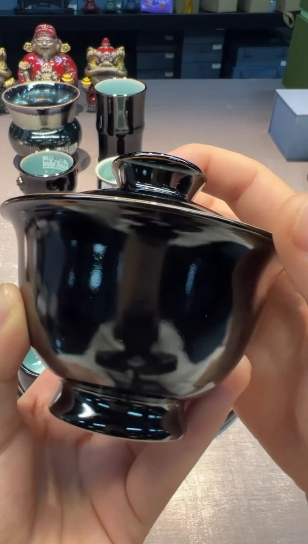 【闪购商品】黄灿 墨 釉滴 元宝二才碗