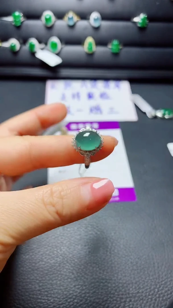 银S925镶嵌戒指翡翠  天然翡翠A货s925银镶