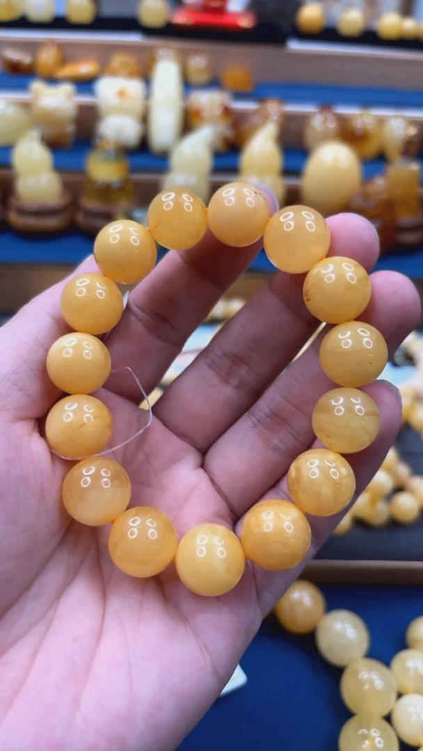 手串蜜蜡未镶嵌p53稀有焦皮料手串 微瑕 14mm 24.58克