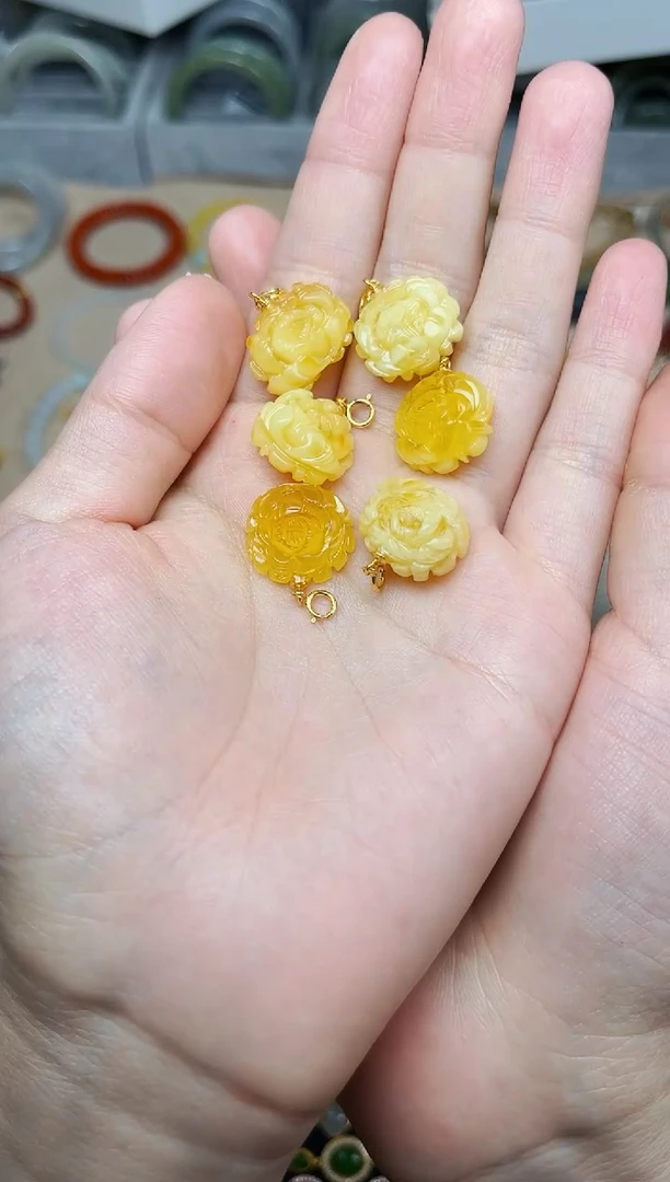 银S925镶嵌颈饰蜜蜡牡丹花多样性拍一发一06