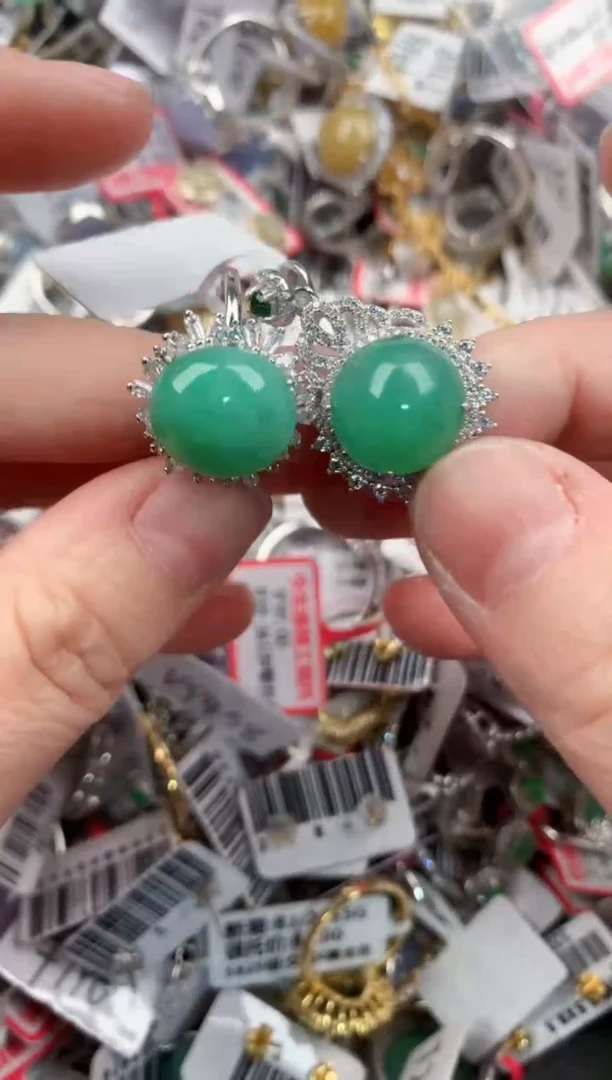 银S925镶嵌戒指翡翠10-10-10    10