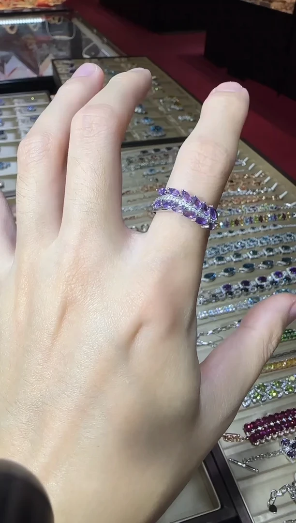 银S925镶嵌戒指紫晶麦穗设计款