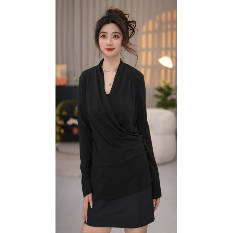 阿玛施 新款时尚通勤简约气质女神造型感法式显瘦长袖衬衫530034