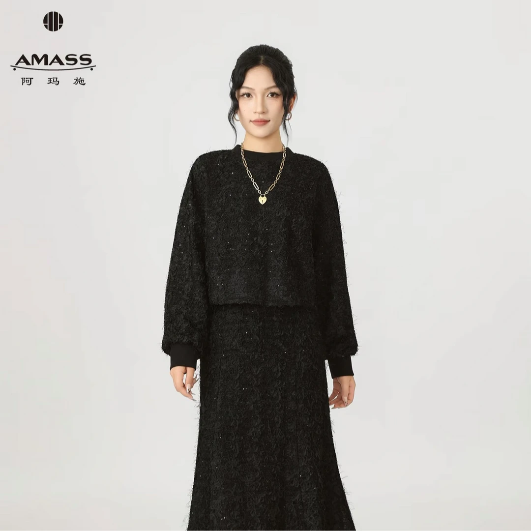 AMASS/阿玛施千金风小香风女卫衣绒衫宽松长款秋冬时尚 5301055