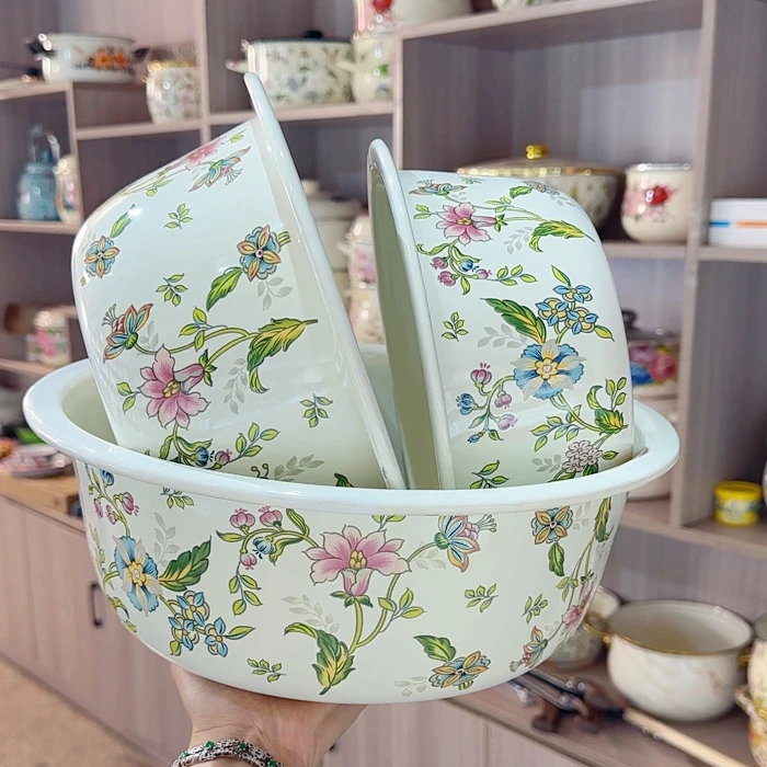 《卷边套盆》24 28 32cm春意盎然珐琅搪瓷盆和面盆洗菜盆发面盆