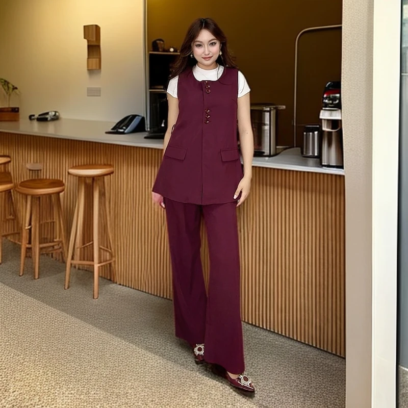 2025洋气显瘦女装套装时尚气质马甲高级感阔腿裤两件套休闲百搭
