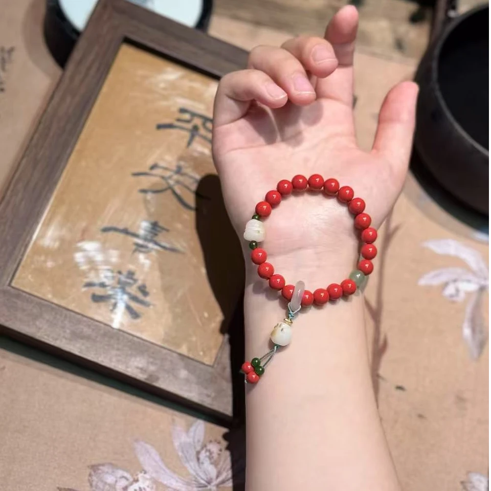 含辰砂工艺品国风设计朱砂专供菩提根手链炭烧菩提醒狮手串中式女