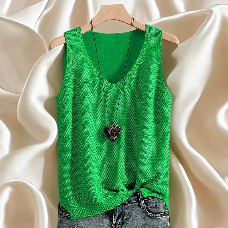 胖mm外穿针织吊带背心女夏季新款内搭宽松大码打底衫无袖薄款上衣