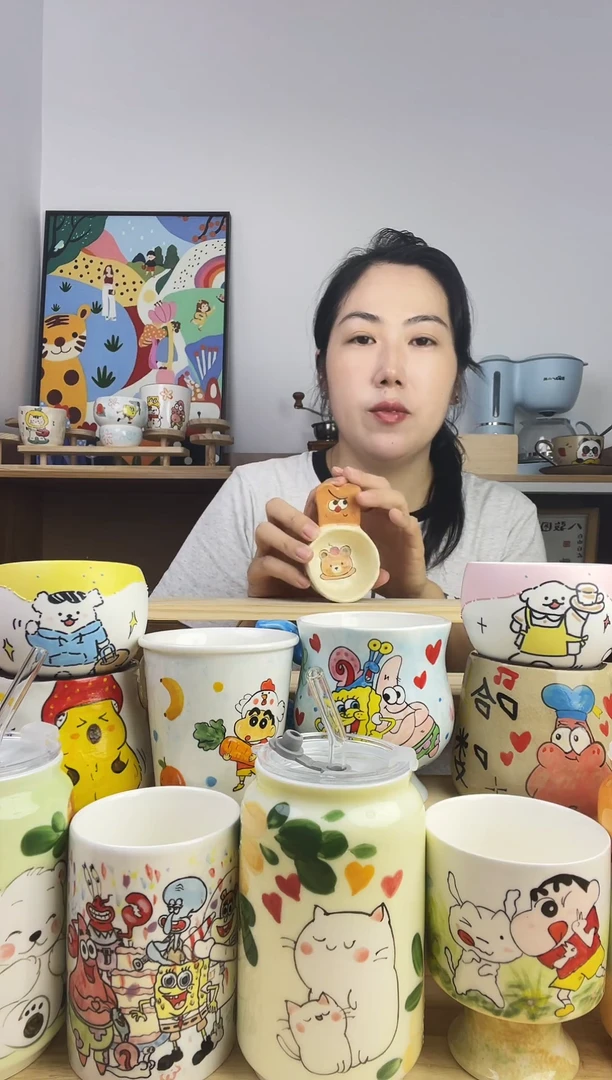 瓷片景德镇高温釉下彩陶瓷手绘卡通动物创意