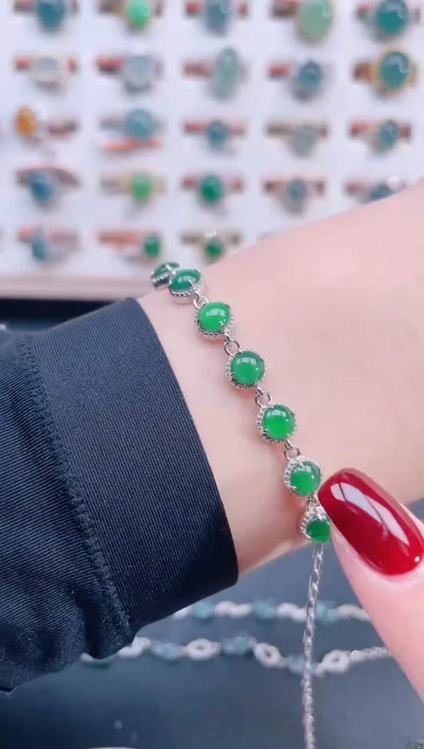 银S925镶嵌手链翡翠天然翡翠