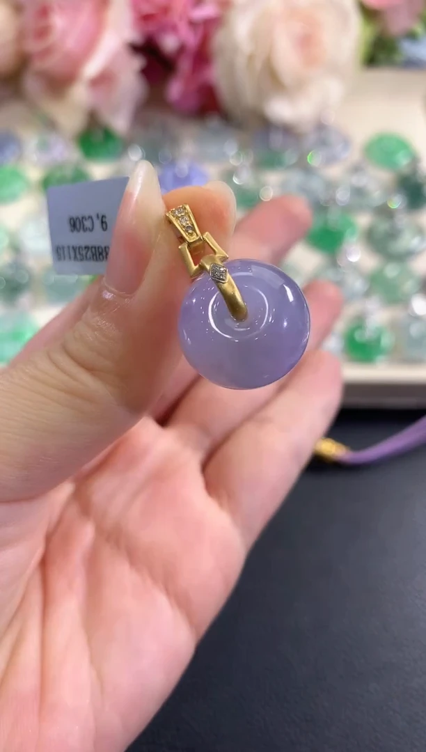 吊坠(不含链)18K金镶嵌翡翠b43紫货有色差多样性一件发货