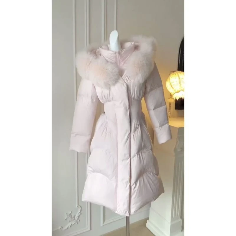 法式大毛领连帽中长款棉服女冬季2026新款收腰显瘦加厚保暖外套