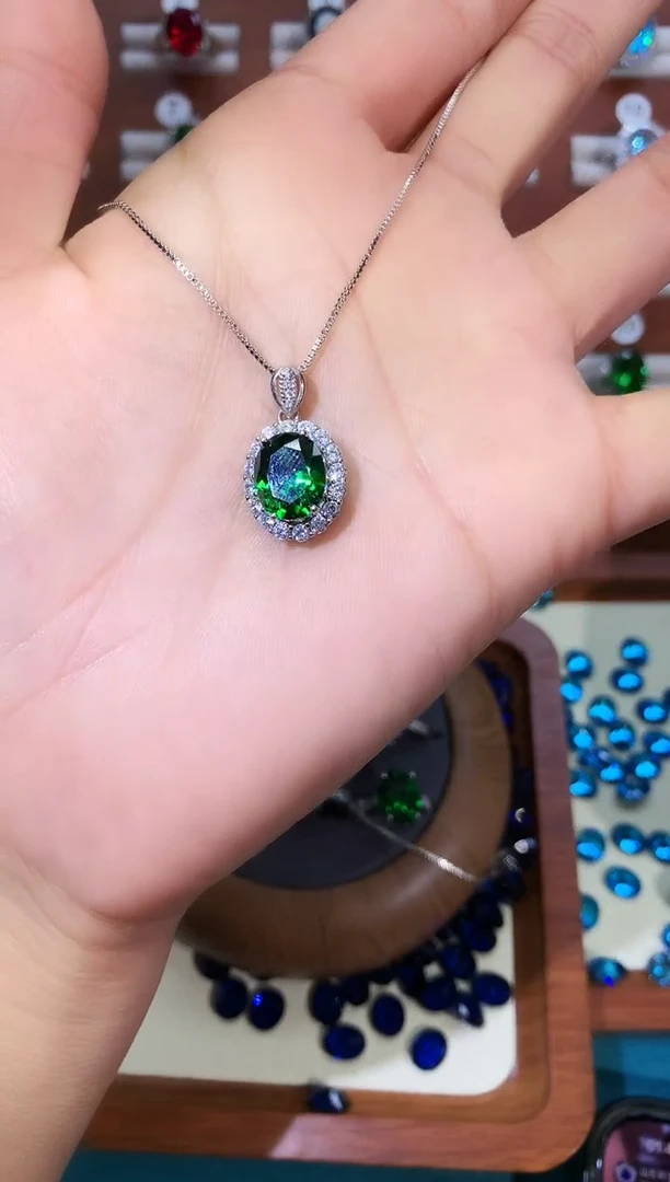 无坠链均925银莎弗莱绿色吊坠