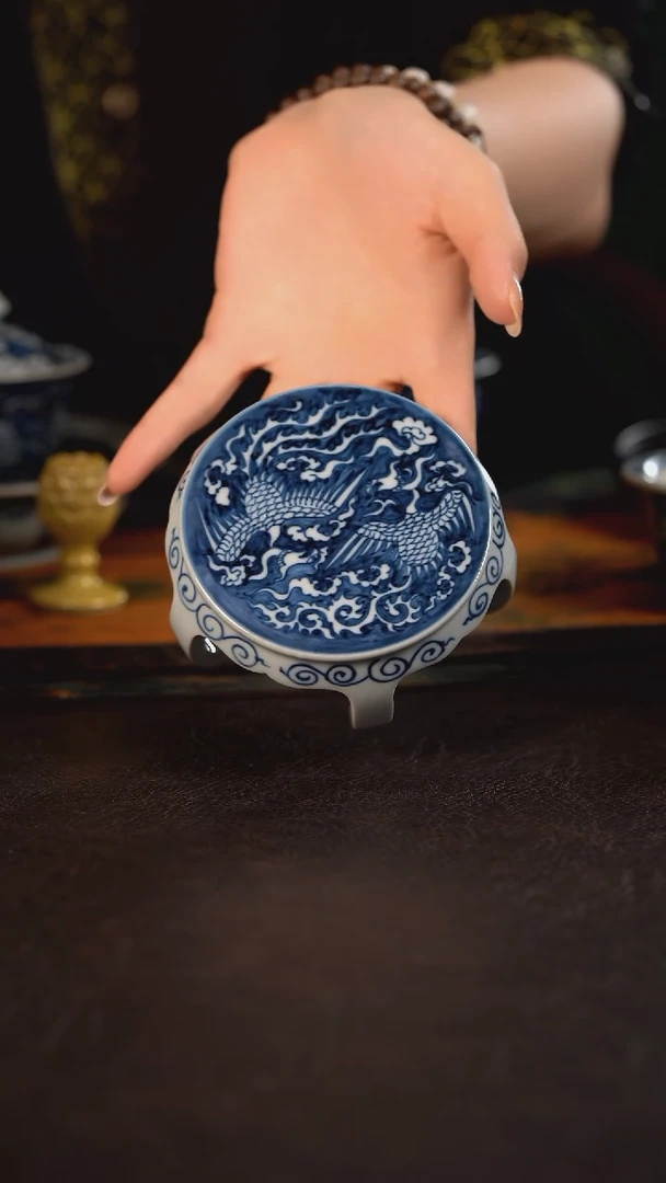 杯赏君慕元蓝地双凤小板凳