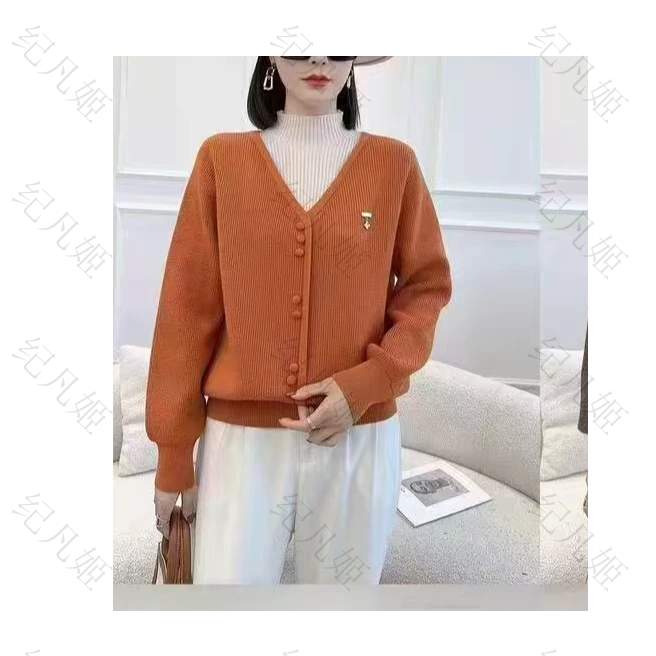 纪凡姬/3900-假两件加厚针织毛衣单排扣精致百搭打底衫