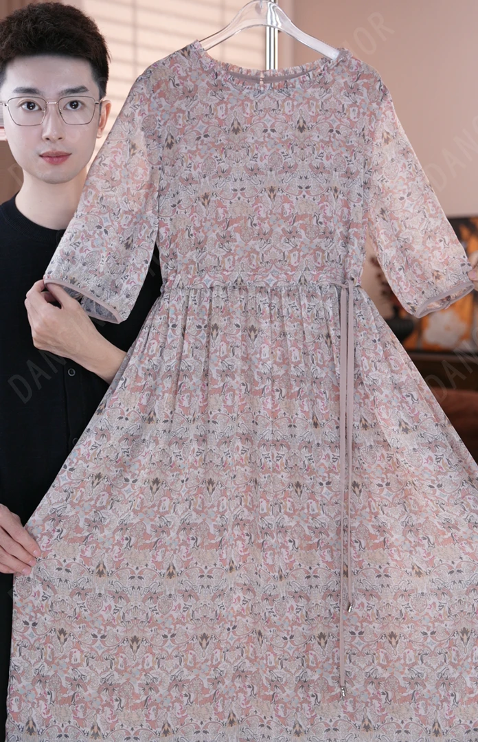 【云梦清歌】赫本风减龄桑蚕丝连衣裙遮肉显瘦带抽绳夏季新款