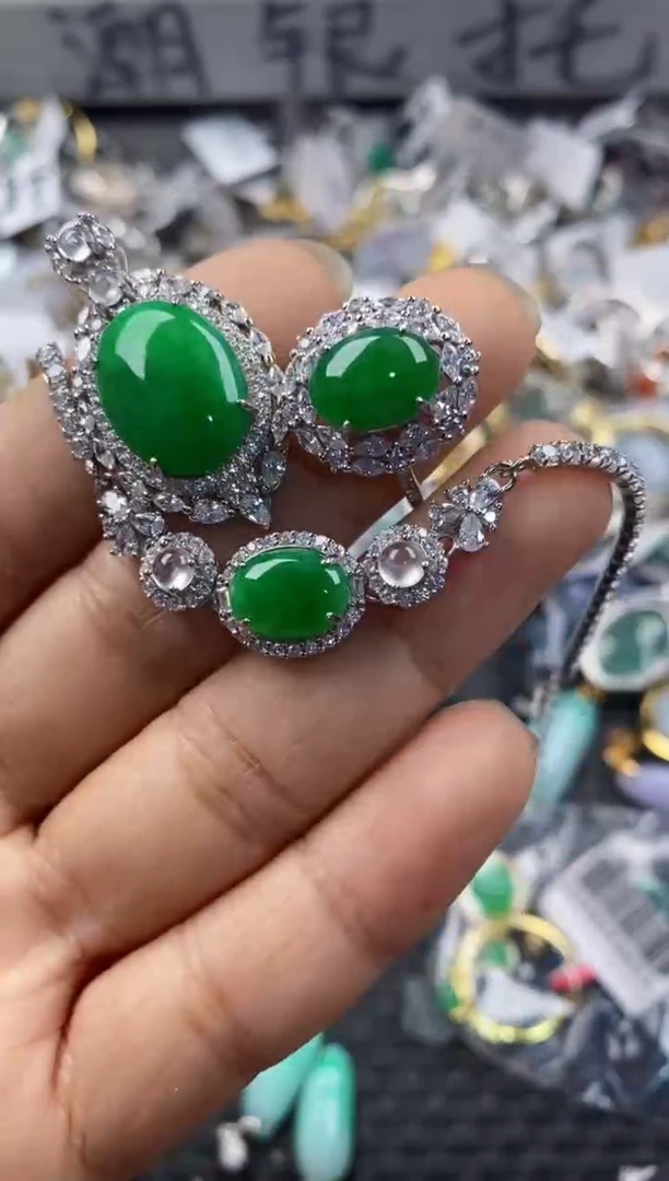 银S925镶嵌戒指翡翠555---6