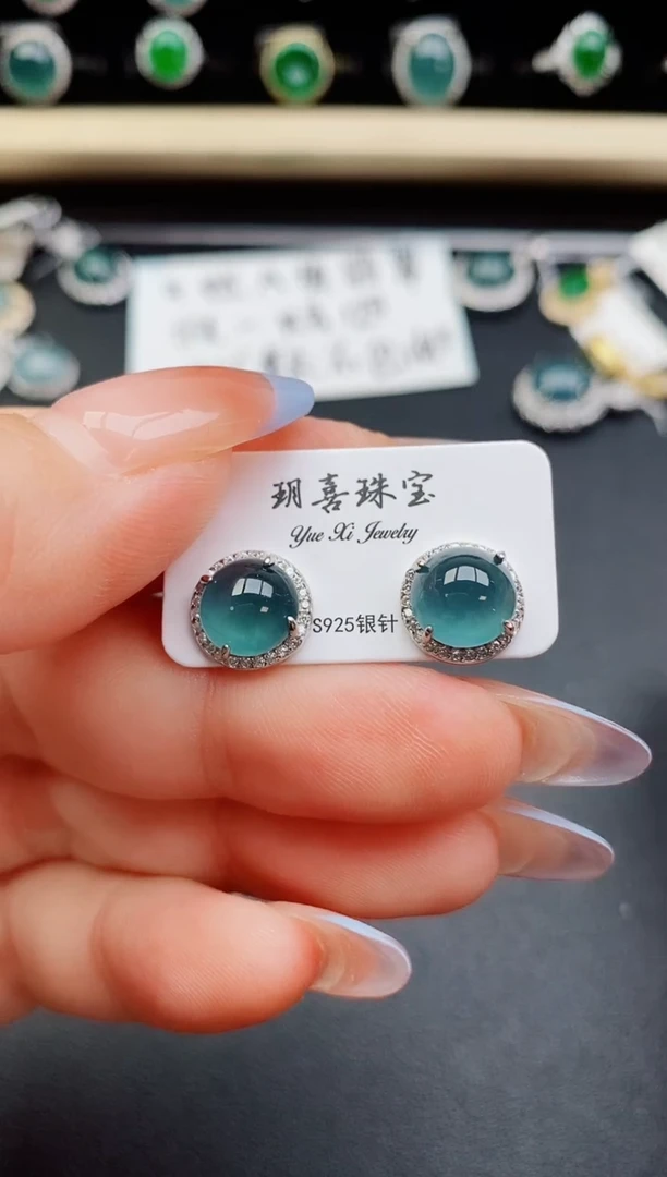 翡翠银S925镶嵌耳饰0850