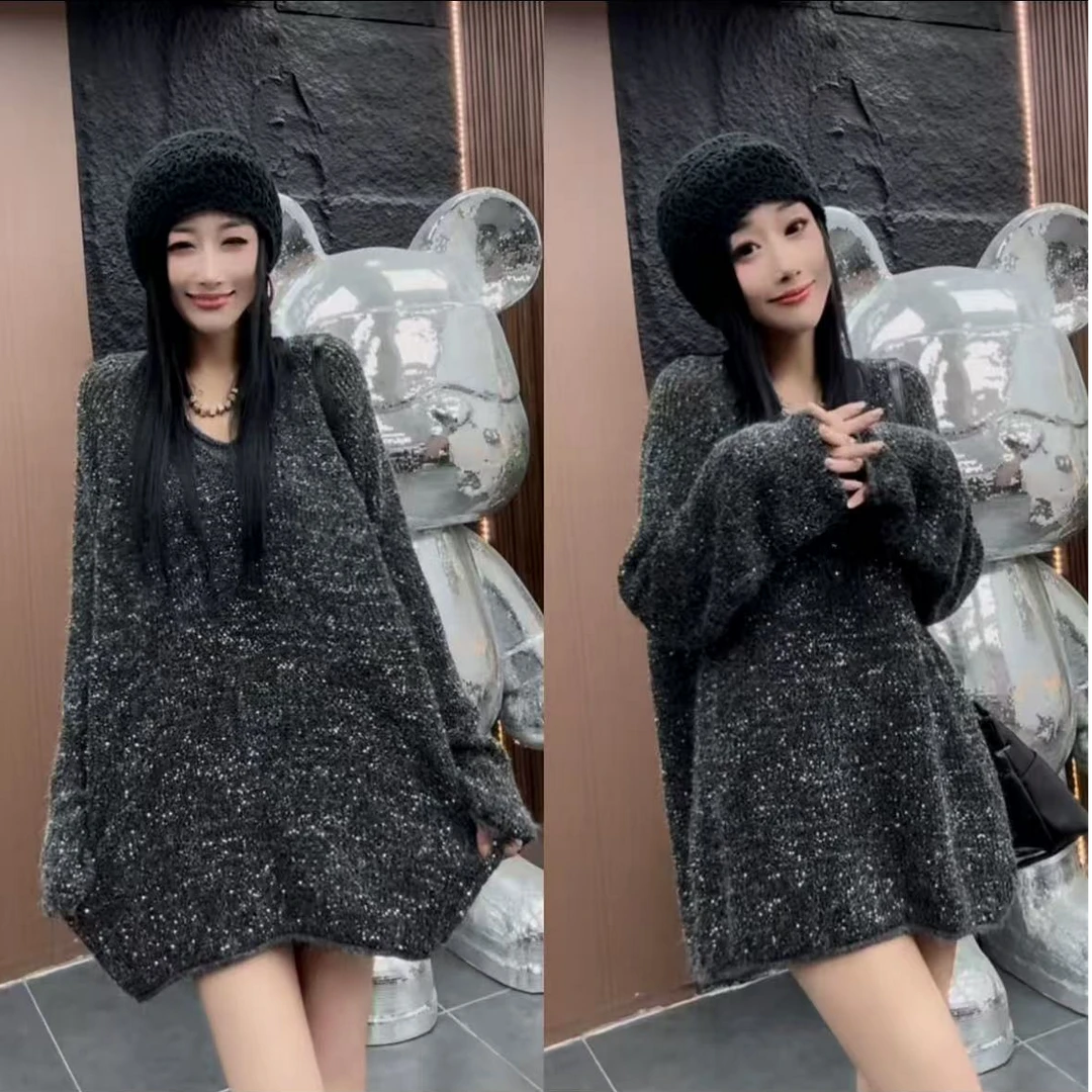 秋冬季新款设计感厚款休闲百搭气质V领长袖针织上衣